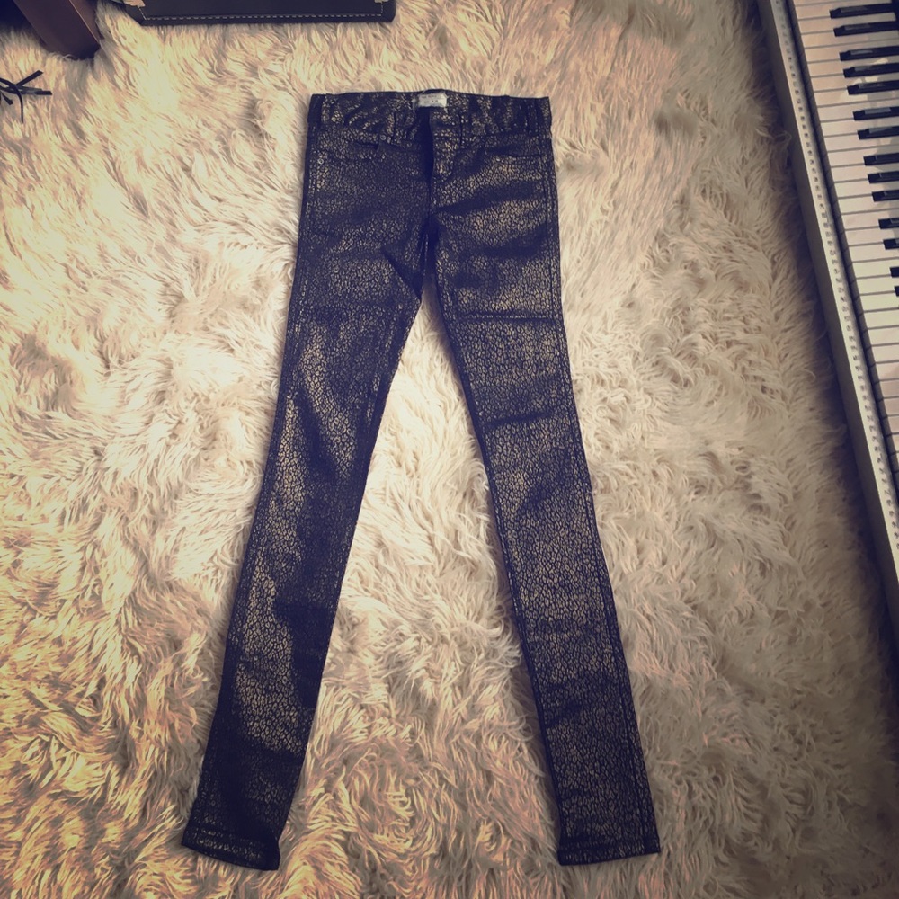 Free People metallic cheetah leopard skinny jeans